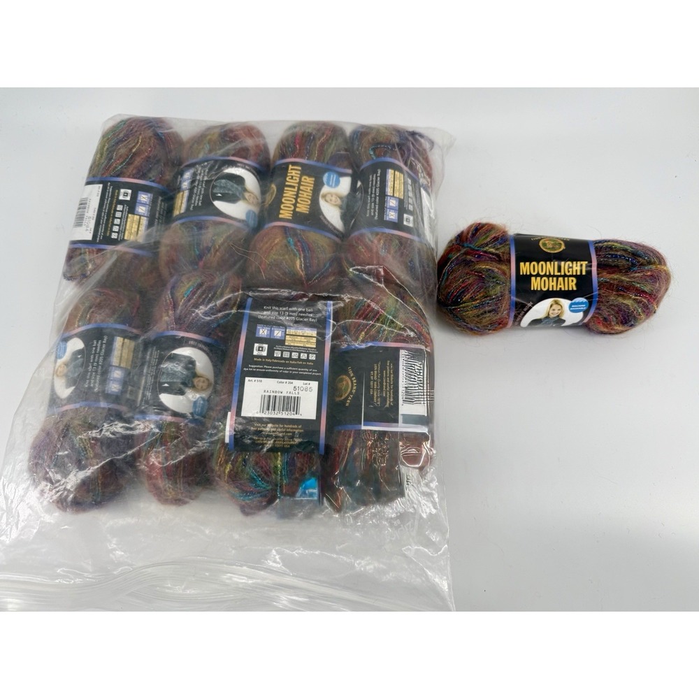 Lion Brand Moonlight Mohair Yarn 9 Skeins Rainbow Falls 204 Bulky 738 Yards